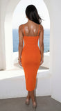 Sana Ribbed Side Slit Cami Midi Dress Orange