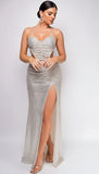 Azara Nude Silver Open Cross Back Sequin Gown