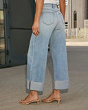 Janey Super Stretch High Rise Wide Leg Cuffed Jeans