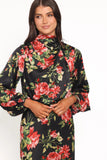 Perrie Long Sleeve Midi Dress Black Floral
