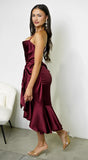 Sorrente Satin Twist Front Midi Dress Burgundy