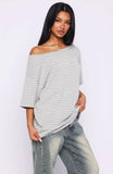 Give Me Options Off Shoulder Tee Grey White Stripe