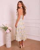 Sunlit Horizon Floral Halter Neck Midi Dress