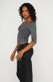Little Bit Of Everything 3 4 Sleeve V Neck Top Charcoal Marle