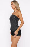 Laced Up Halter Top Black White Polka Dot