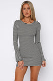Lost Files Long Sleeve Mini Dress Black White Stripe