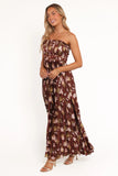 Angelique Strapless Maxi Dress Brown Floral