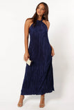 Melody Plisse Halter Maxi Dress Navy