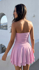 Siana Strapless Ruched Mini Dress Pink