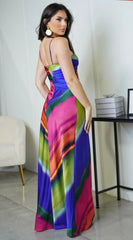Elissa Multi Color Satin Maxi Dress Multi Color