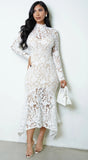 Ishani Mock Neck Lace Midi Dress White