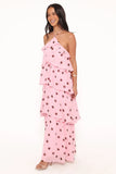 Chasity Halterneck Maxi Dress Pink Polka Dot