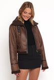 Omi Faux Matte Leather Jacket Brown