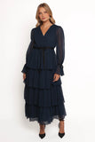 Antoinette Long Sleeve Tiered Maxi Dress Navy
