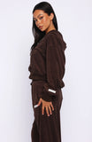 Causing Commotion Terry Boxy Zip Front Hoodie Chocolate