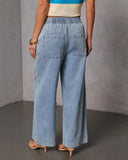 Bobi Relaxed Mid Rise Elastic Waistband Pull On Jeans