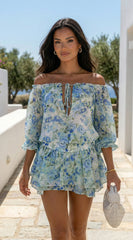 Cyrene Floral Off Shoulder Mini Dress Floral Green