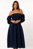 Domenica Shirred Long Sleeve Dress Navy