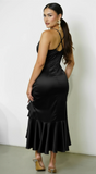 Sorrente Satin Twist Front Midi Dress Black