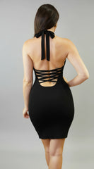 Cintara Knit Halter Neck Mini Dress Black