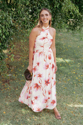 Kaira Halterneck Maxi Dress Pink Floral