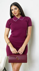 Celine Knit Collar Set Burgundy