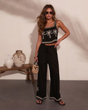 Cabana Coast Embroidered Palm Wide Leg Pants