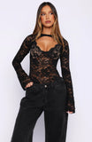 Need Somebody Long Sleeve Lace Bodysuit Black