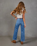 Orlena Stretch Two Tone Straight Leg Mid Rise Jeans