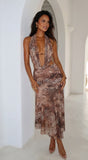 Vireza Animal Print Cowl Neck Maxi Dress Leopard Brown
