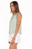 Luisa Ruffle Top Green White