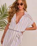 Sundrop Escape Striped Waist Tie Midi Shirt Dress