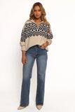Jethro Quarter Zip Fairisle Knit Sweater Cream Navy