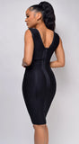 Tavia Black V Neck Lace Bandage Midi Dress