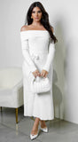 Zoya Off Shoulder Ribbed Midi Dress Ivory