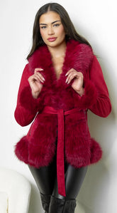 Velouria Faux Suede Fur Coat Red