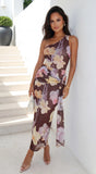 Kendra One Shoulder Floral Maxi Dress Brown Multi