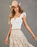 Dusty Paloma Floral Eyelet Bust Tie Crop Top