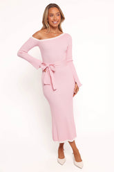 Milan Off Shoulder Midi Dress Pink