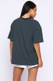 Touchdown Oversized Tee Navy Mint Stripe