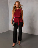 Livie Pleated Satin Waist Tie Top