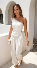 Layah One Shoulder Draped Set Natural Beige