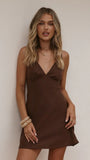 Halina Linen Mini Dress Chocolate