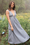Annora Midi Dress Navy Pinstripe