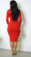 Samaira Collared Ribbed Midi Dress Red