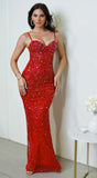 Barletta Rhinestone Multi Gem Studded Maxi Dress Red
