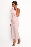 Eliya One Shoulder Frill Maxi Dress Ballet Pink