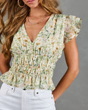 Adilene Floral Print Smocked Waist Peplum Top