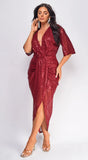 Uma Sequin Midi Dress Burgundy
