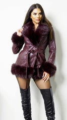 Metropolitan PU Faux Fur Coat Burgundy